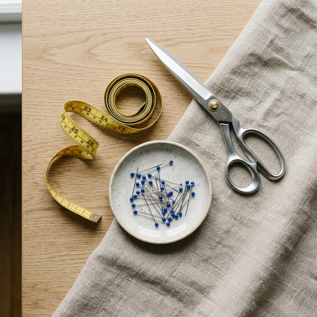 Flatlay d'outils de couture essentiels