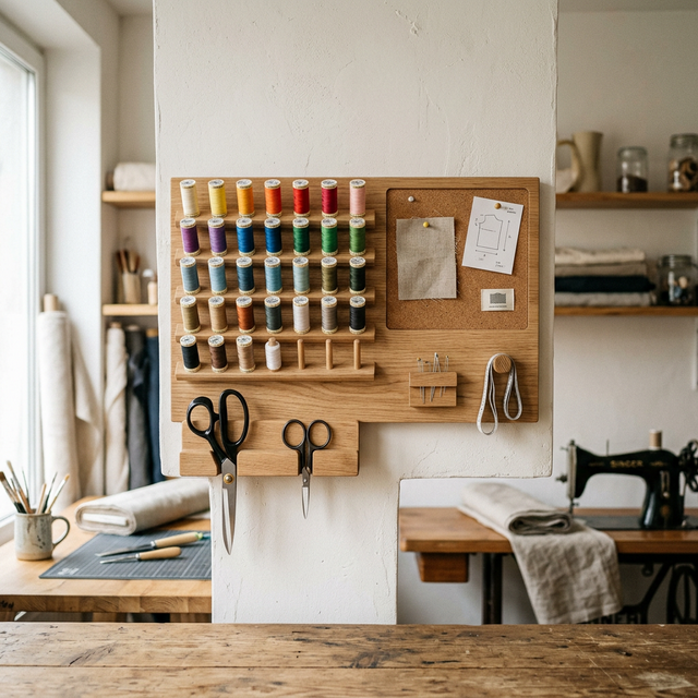 Organisateur d'atelier couture mural en bois