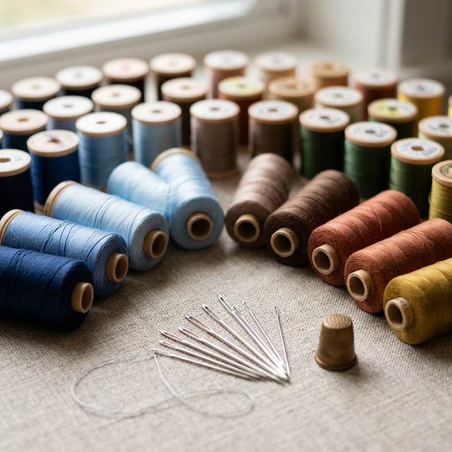 Bobines de fils et aiguilles de couture